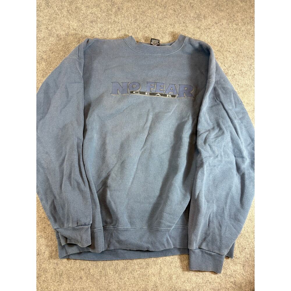 Vintage No Fear Gear Spellout Sweatshirt Mens XL Blue Crewneck Streetwear Y2K - Picture 2 of 5